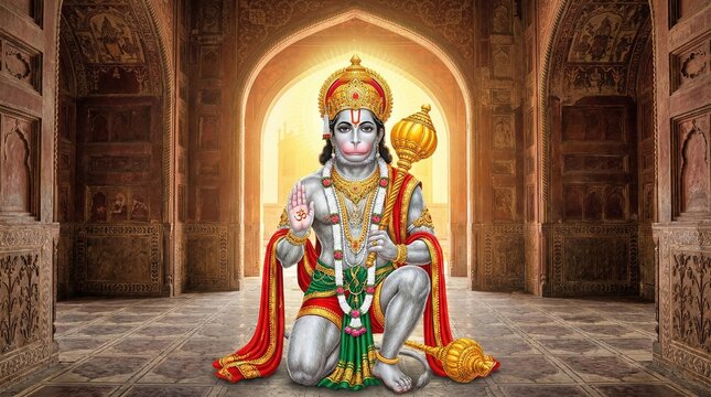 Hanuman hindu god image hinduism deity indian god mythology religious art illustration