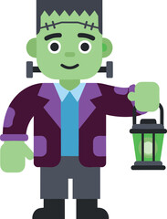 Friendly Frankenstein's monster holding green lantern on white