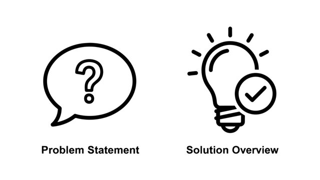 Problem Statement Question Mark and Solution Overview Lightbulb Icons for Innovation and Idea Generation