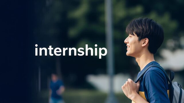 Young male student with backpack smiling outdoors representing internship opportunity career start and professional development for educational websites blogs recruitment campaigns and presentations