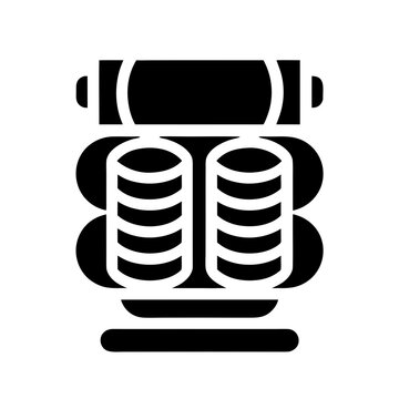 A black and white icon of a twin cylinder engine