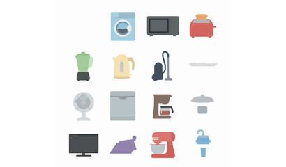 Fototapeta premium Modern Household Appliances Flat Vector Icon Set Isolated on White Background