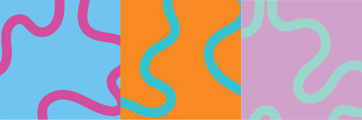 Colorful Wavy Lines Seamless Pattern | Vibrant Abstract Retro Wave Background with Blue Orange Pink Pastel Panels Vector 