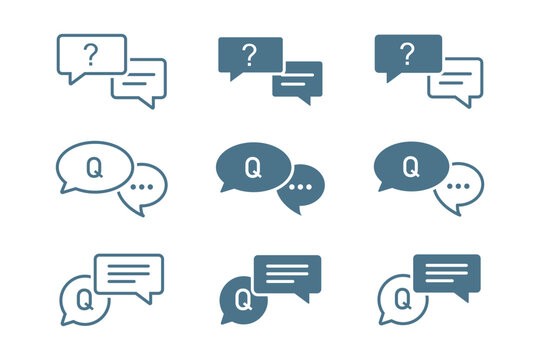 Q&A and FAQ Chat Bubble Vector Icons Set .Question Answer Chat Bubble Icon Set &ndash; FAQ, Speech Bubble, Q&A Communication Vector Icons