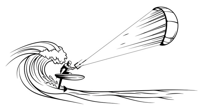 Dynamic Kite Foiling Action on Ocean Wave Vector Art
