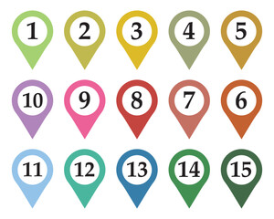 Set Color Collection Point 1 to 15 Colorful Numbers Icon.