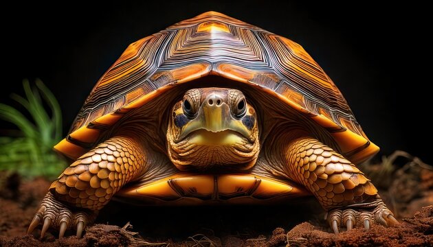 Detailed portrait of a yellow-footed tortoise with intricate shell patterns.