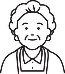 Obraz premium Old Woman Black and White Avatar Illustration in Minimal Line Art Style Design