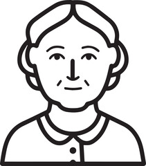 Obraz premium Old Woman Black and White Avatar Illustration in Minimal Line Art Style Design