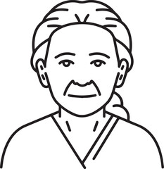Obraz premium Old Woman Black and White Avatar Illustration in Minimal Line Art Style Design