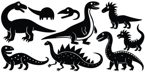 Black And White Jurassic Dinosaur Collection Sticker Vector Set © revpy