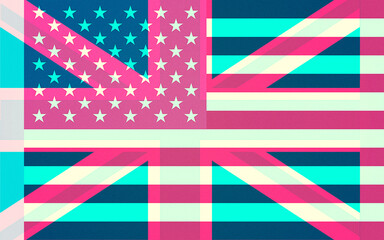 Obraz premium Abstract and Colorful Blended Design Featuring American Flag Stars and British Union Jack Elements, Representing International Connection