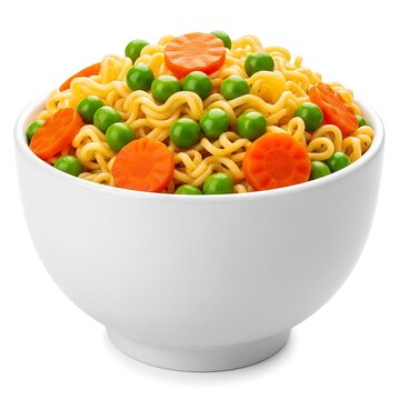 Green Peas Maggie Noodles Instant Served In A Bowl On White Background