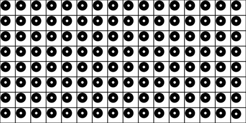 Abstract seamless geometric pattern featuring white circular dots arranged in a repeating grid on a black background.