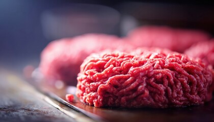 Selective Focus On Raw Minced Meat Specifically For Cooking Burgers. High-Quality Meat Ideal For Making Delicious Homemade Burgers With Ease.