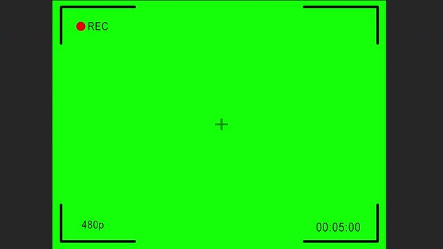 4:3 horizontal camera frame recorder looping with visible time code on green background. Designed for professional UI compositing. Perfect for creative projects.
