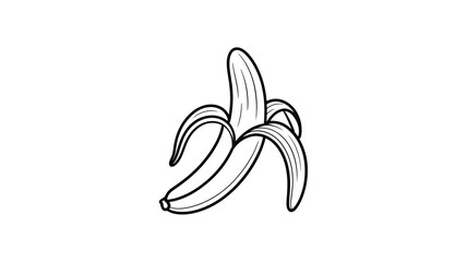 A simple black and white illustration of a partially peeled banana © Md