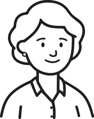 Obraz premium Old Woman Black and White Avatar Illustration in Minimal Line Art Style Design