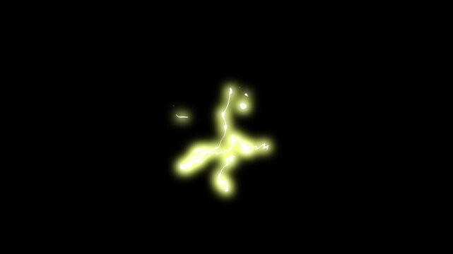 Lightning power electric boom FX, neon glowing sparks and shiny sparkle smoke explosions, cartoon 2D energy burst animation overlay on black screen background 4k