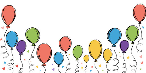birthday banner. frame hand drawn cartoon watercolor balloons symbols of birthday party. holiday greeting card and invitation of birthday and holidays background © Fatema