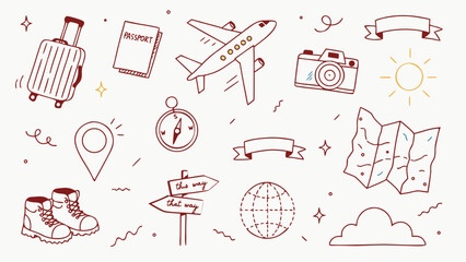 Hand drawn doodle vintage travel and adventure themed vector illustration set © Fatema