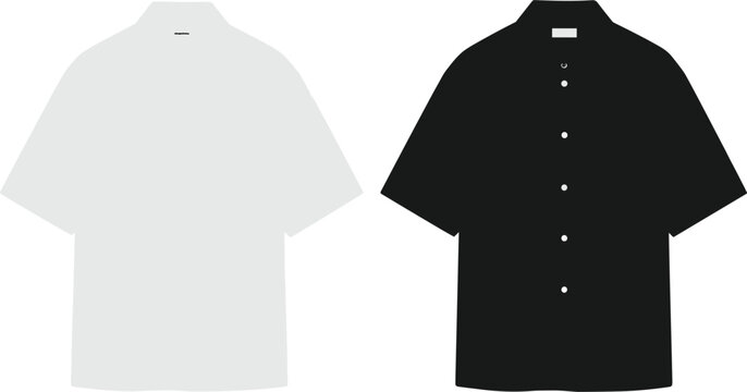 Black and white short sleeve button down shirt mockup set