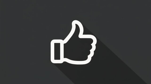 A minimalist white thumbs-up icon with a long shadow on a dark gray background, symbolizing approval, agreement, and positive feedback in a modern, clean, and slightly three-dimensional design.
