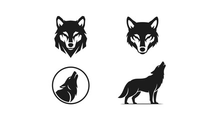 Obraz premium Minimal wolf logo silhouette set featuring 4 variations including geometric wolf head