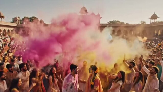 Indian Festival Holi Celebration Slowmotion
