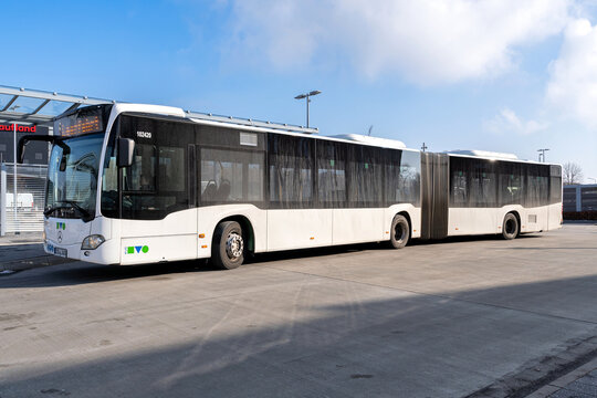 Cuxhaven, Germany - February 18, 2026: KVG Mercedes-Benz Citaro articulated bus at Cuxhaven central bus station