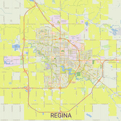 Naklejka premium Detailed Street Map of Regina, Saskatchewan, Canada