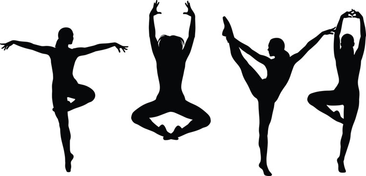 
yoga pose, ballet dancer, dance silhouette, fitness posture, graceful movement, artistic vector