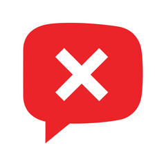 Fototapeta premium Red speech bubble with cross icon, flat design, web button