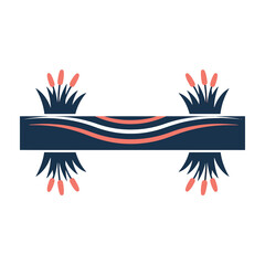 Obraz premium Abstract modern design with flowing wavy lines and symmetrical botanical elements in blue and coral tones