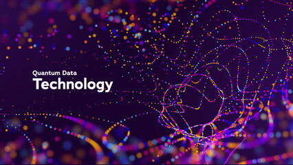 Naklejka na ściany i meble Neural Network Data Flow Background With Colorful Neon Dots And Lines On Dark Space. Big Data Analytics Background. Neural Networks Technology Concept. Vector Illustration.