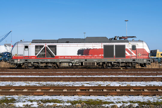Cuxhaven, Germany - February 18, 2026: mkb G&uuml;terverkehr Siemens Vectron Dual Mode locomotive
