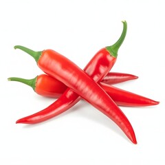 Fresh Organic Red Chili Peppers Stacked Isolated on White Background