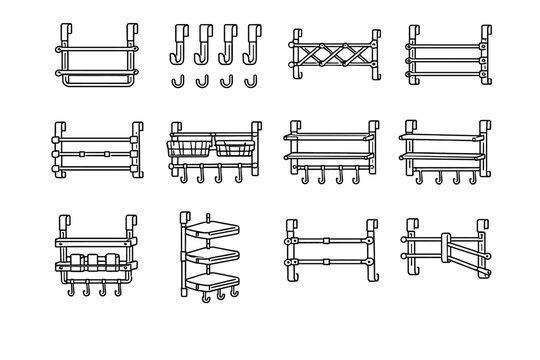 Customizable spacing rack system modern towel expandable hook vector segments structure icon