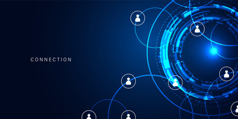 Obraz premium Connection vector concept with people icons orbiting a digital HUD interface. Social media and communication network.