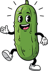 Obraz premium Vintage Cartoon Cucumber Mascot Character with White Gloves and Smiling Face for Healthy Food Branding Vegetable Garden Marketing and Retro Comic Style Design