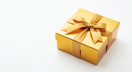 Obraz premium An elegant gold gift box adorned with a satin bow, a perfect present.