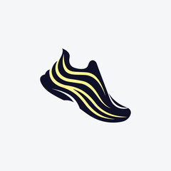 abstract athletic shoe, minimalist modern design, sleek geometric shapes, contrasting yellow and black colors, stylized sports footwear, dynamic sneaker illustration, simple minimalist sneaker icon
