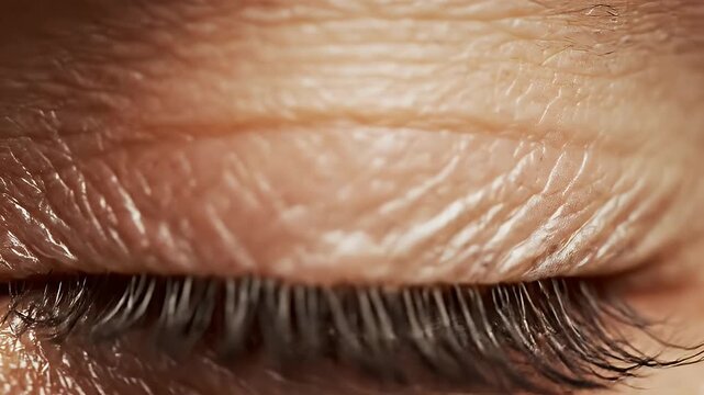 Fiery Eye Close-up - Extreme close-up shot of a human eye showcasing vibrant fiery patterns within the iris. The intricate details of the eye and its surrounding skin are clearly visible.