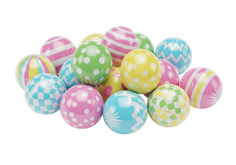 Fototapeta premium Colorful assortment of decorative plastic easter eggs displayed together on a flat surface