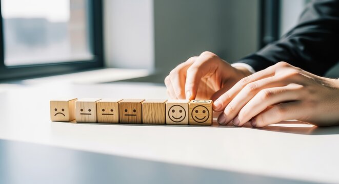 Work Health and Safety Wellbeing Check Process Illustrated by Progression of Facial Blocks