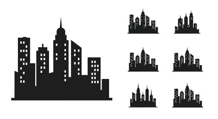 Obraz premium Urban Skyline Silhouette Featuring Tall City Buildings.