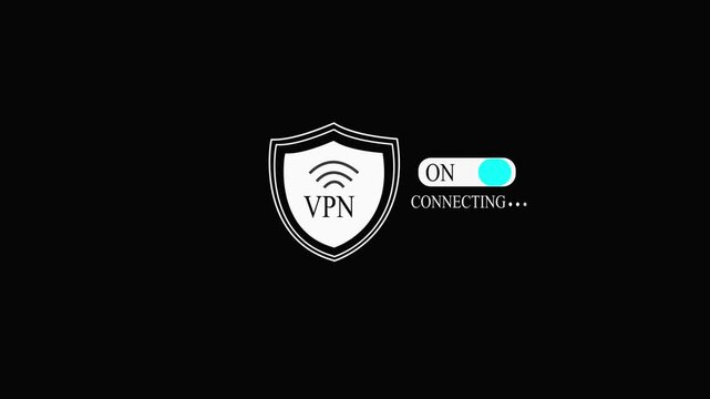 Person turning on VPN virtual private network on smartphone for secure encrypted internet connection.    VPN Cyber Security Shield with Secure Connection and Data Protection Concept .