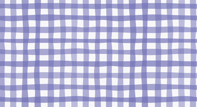 Seamless violet and purple gingham check pattern with watercolor texture. Hand painted plaid background for fabric, wallpaper, packaging and stationery design.