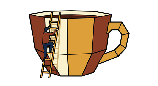 Man Climbing Coffee Cup.