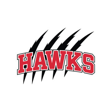 Hawks logo with claw marks in red white and black colors